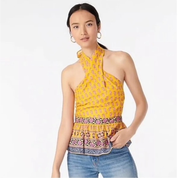 J. Crew Halter Peplum Top in Sunny Block Floral Paisley Print NWT Size Small - Picture 2 of 5
